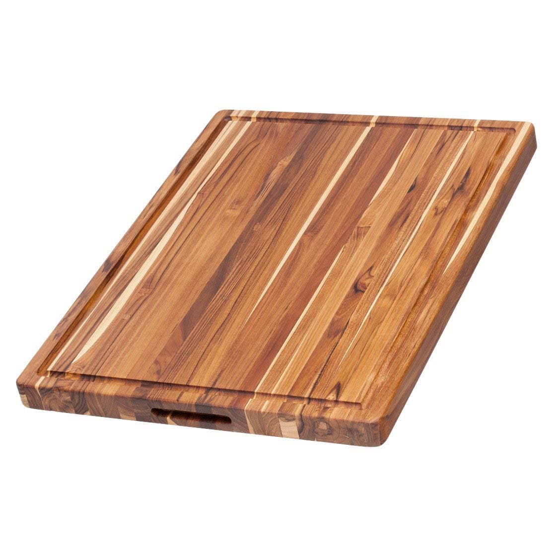 Teak edge-grain cutting board with a perimeter juice groove